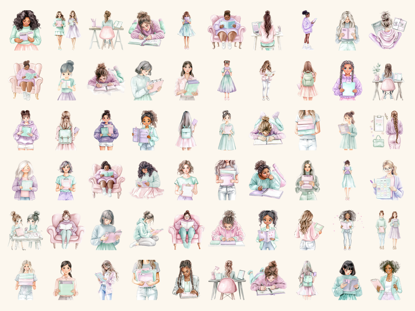Planner Girls Watercolor Clipart