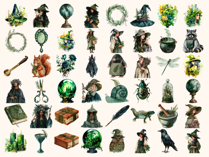 Herbal Witches Watercolor Clipart
