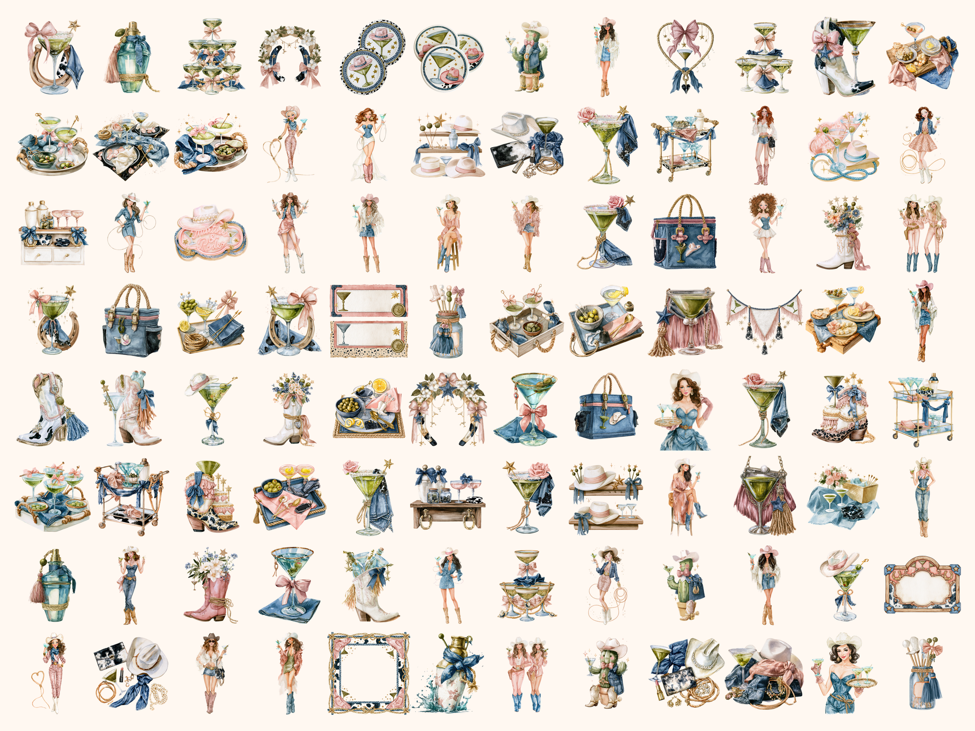 Cowgirl Martinis Watercolor Clipart
