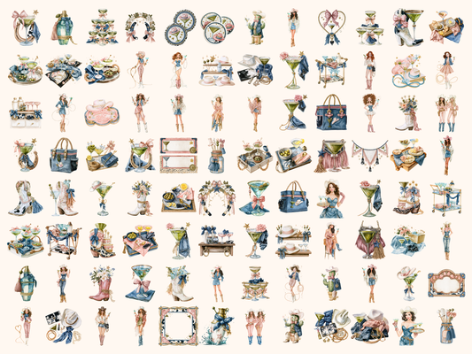 Cowgirl Martinis Watercolor Clipart