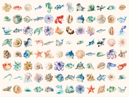 Sea Creatures Watercolor Clipart