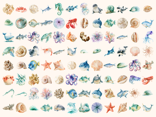 Sea Creatures Watercolor Clipart