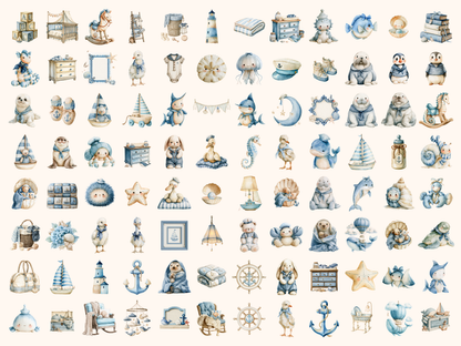 Nautical Nursery Watercolor Clipart