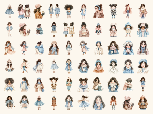 Winter Girls Watercolor Clipart