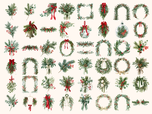 Winter Greenery Watercolor Clipart