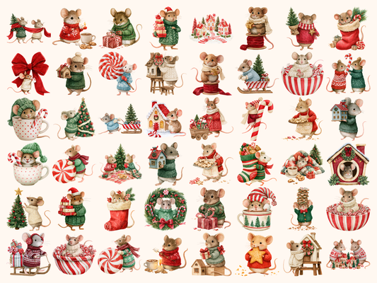 Merry Mouse Christmas Watercolor Clipart