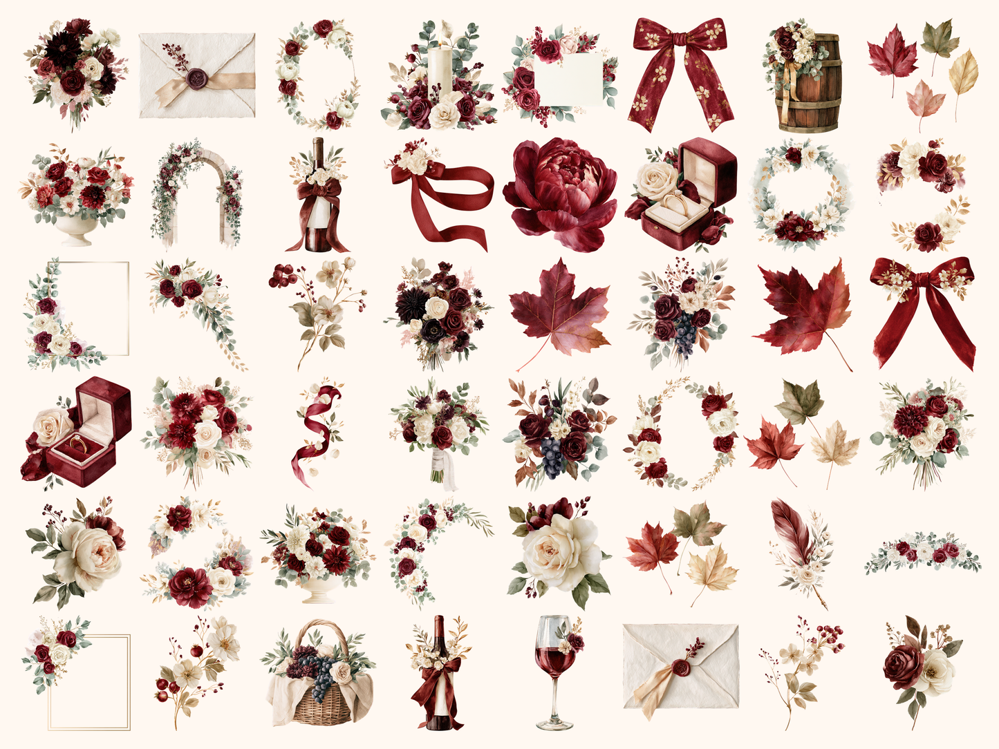 Marsala Fall Florals Watercolor Clipart