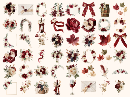Marsala Fall Florals Watercolor Clipart