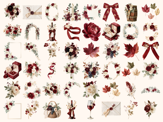 Marsala Fall Florals Watercolor Clipart