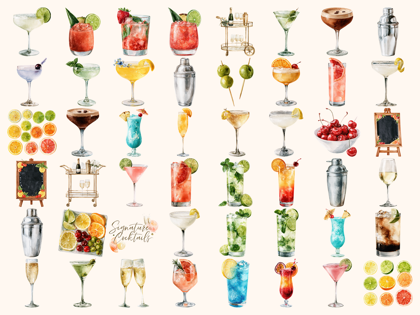 Cocktail Bar Watercolor Clipart