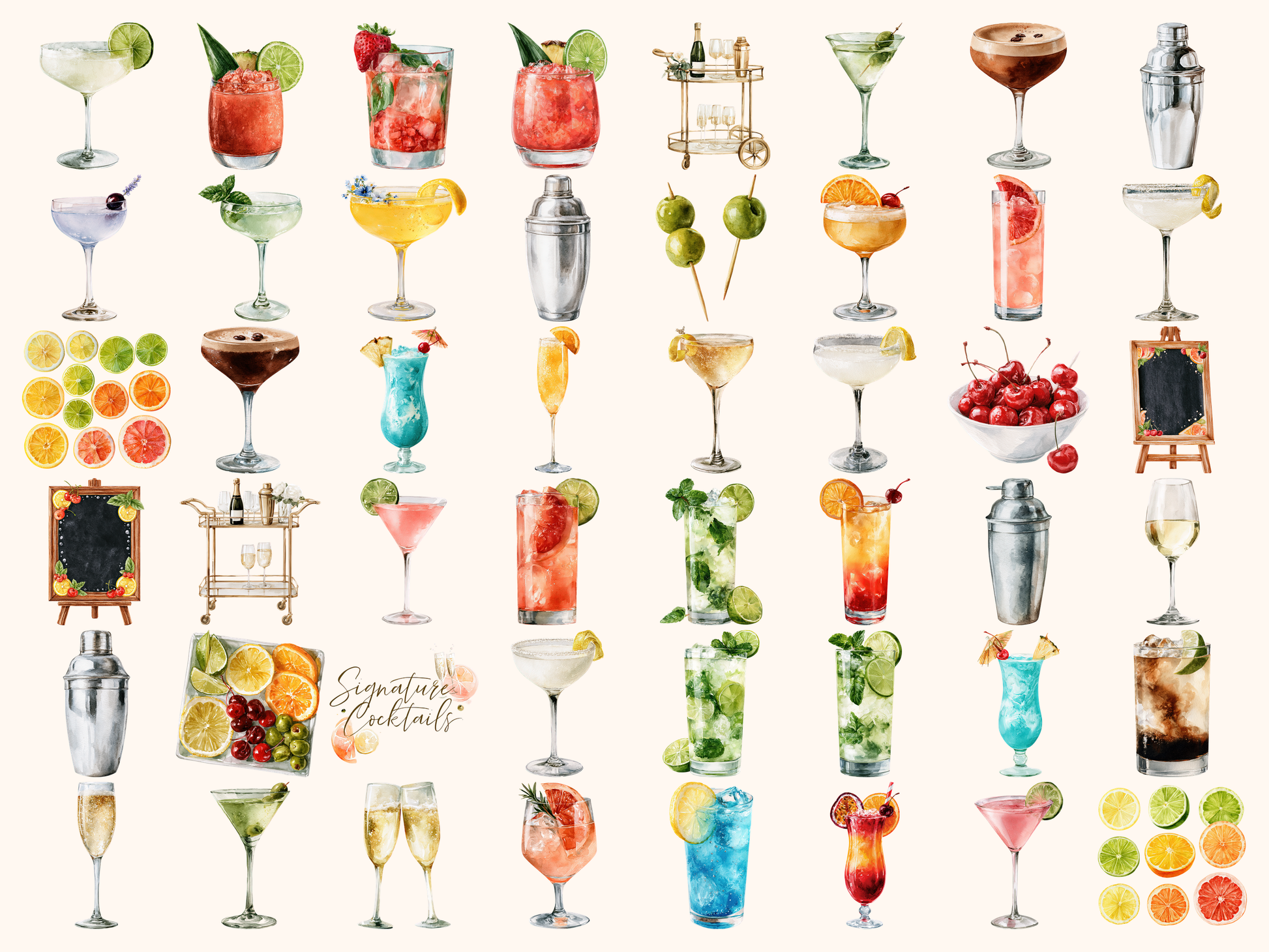 Cocktail Bar Watercolor Clipart