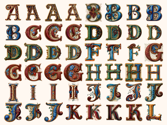 Medieval Illuminated Alphabet & Numbers