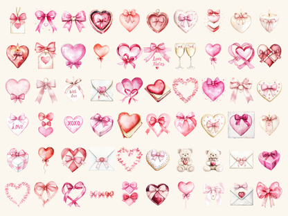 Bow Hearts Watercolor Clipart