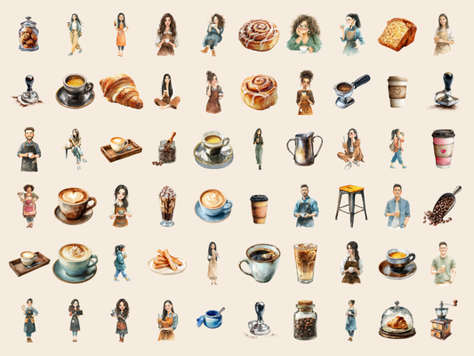 Cafe Barista Watercolor Clipart