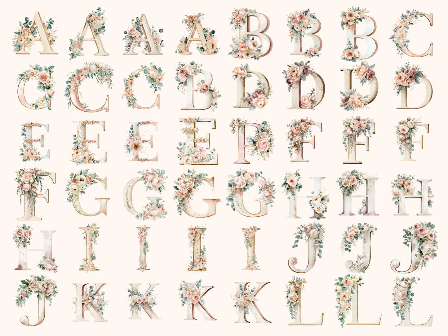 Wedding Floral Alphabet & Numbers
