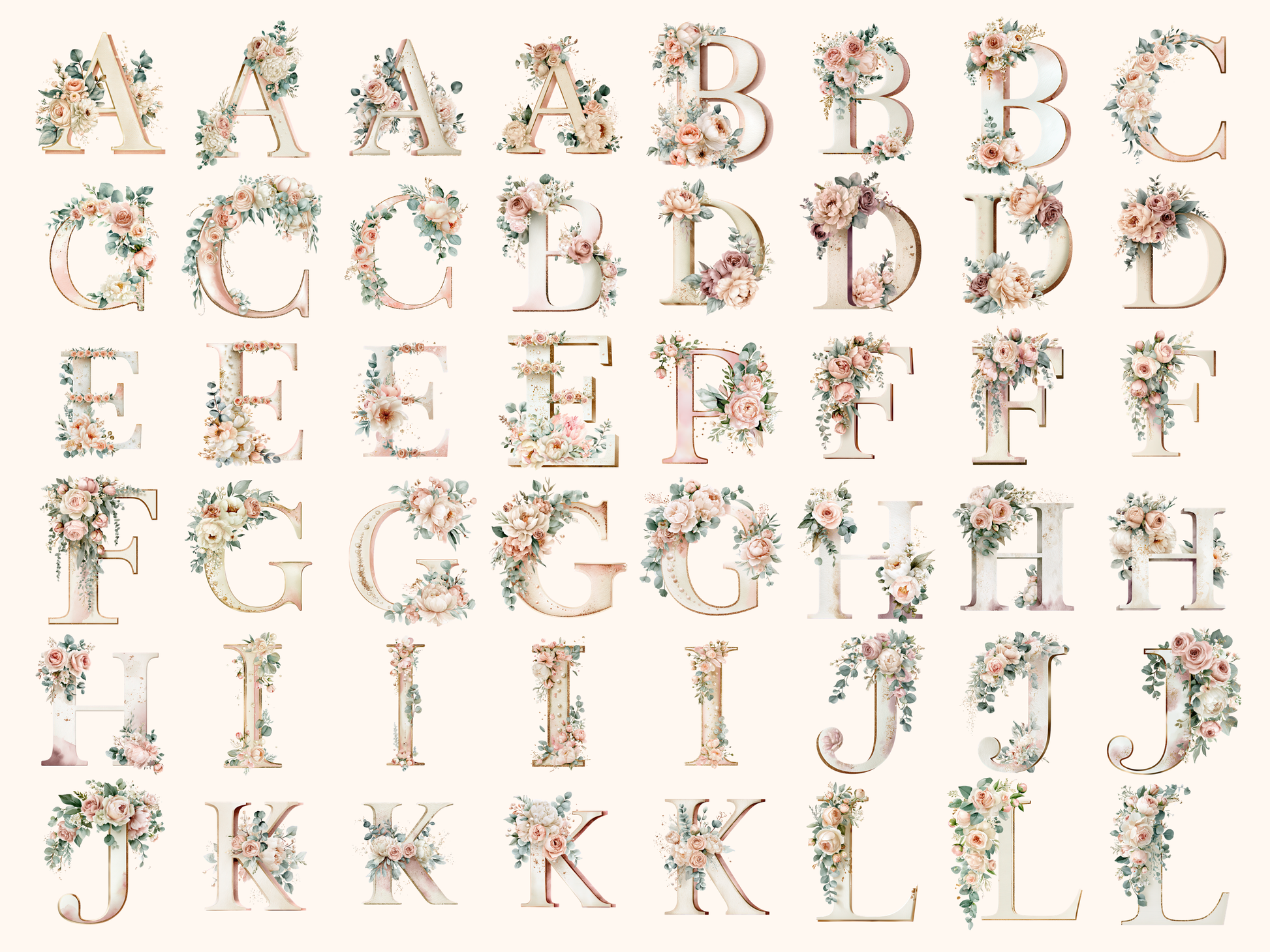 Wedding Floral Alphabet & Numbers