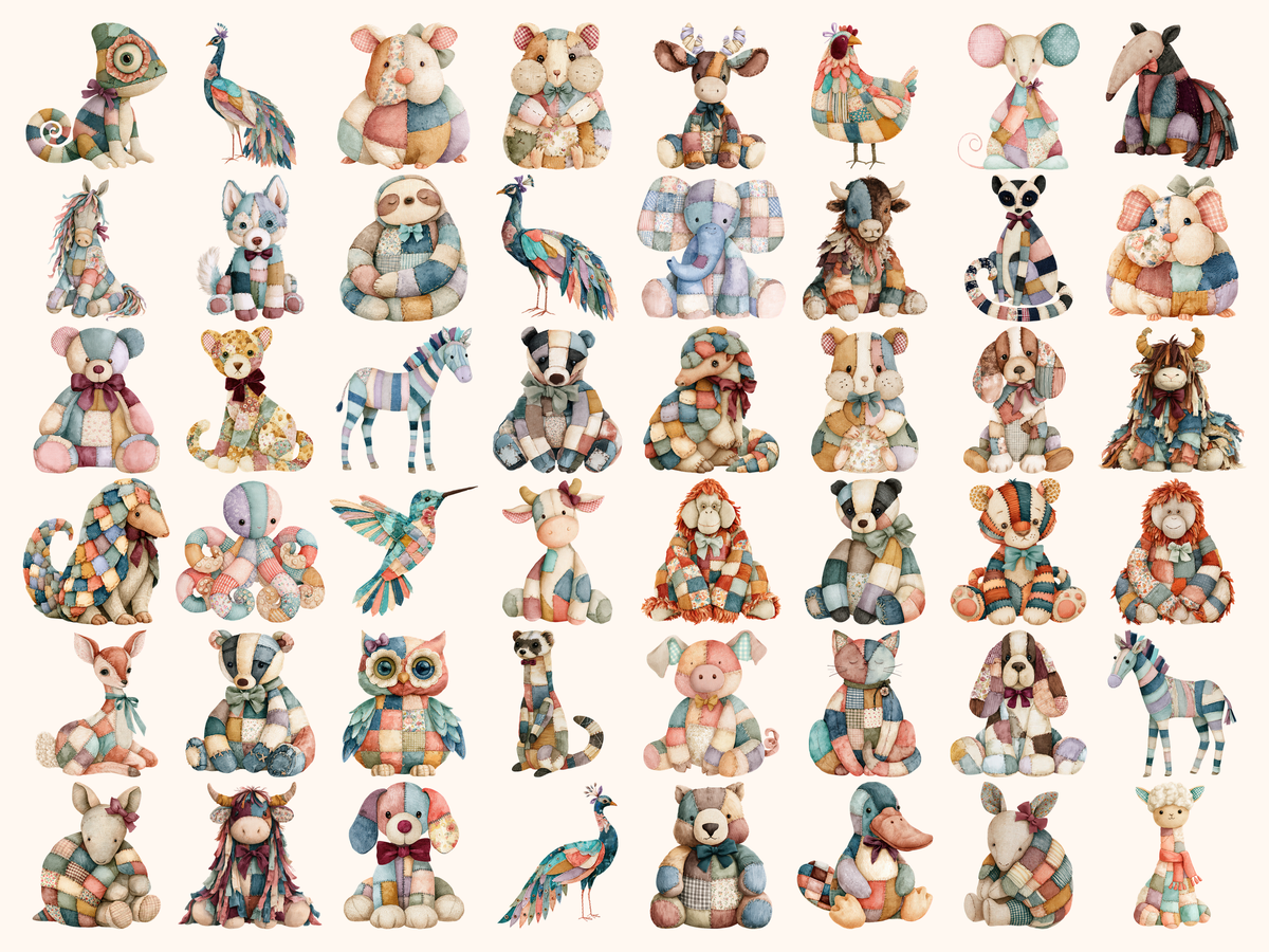Patchwork Animals Watercolor Clipart