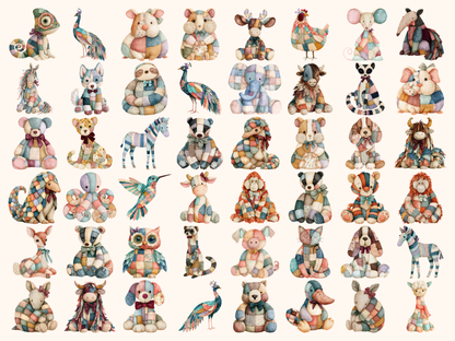 Patchwork Animals Watercolor Clipart