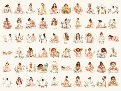 Selfcare Girls Watercolor Clipart