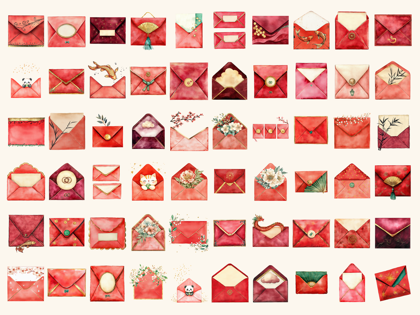 Red Envelopes Watercolor Clipart