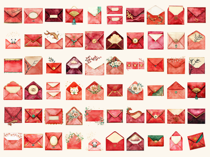 Red Envelopes Watercolor Clipart