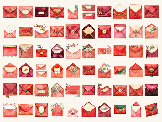 Red Envelopes Watercolor Clipart