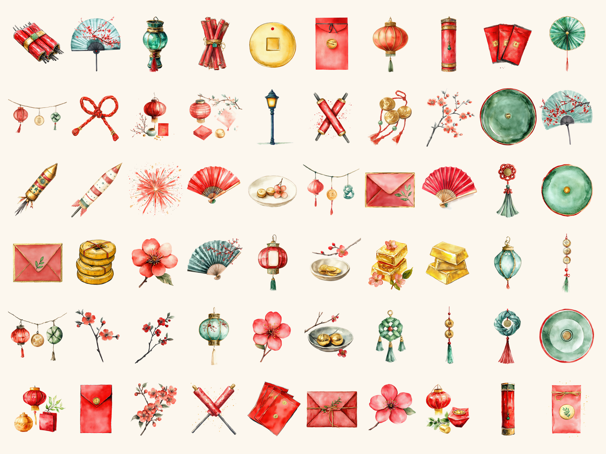 Lunar Icons Watercolor Clipart