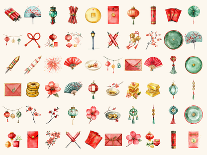 Lunar Icons Watercolor Clipart