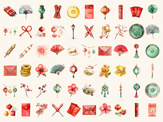 Lunar Icons Watercolor Clipart