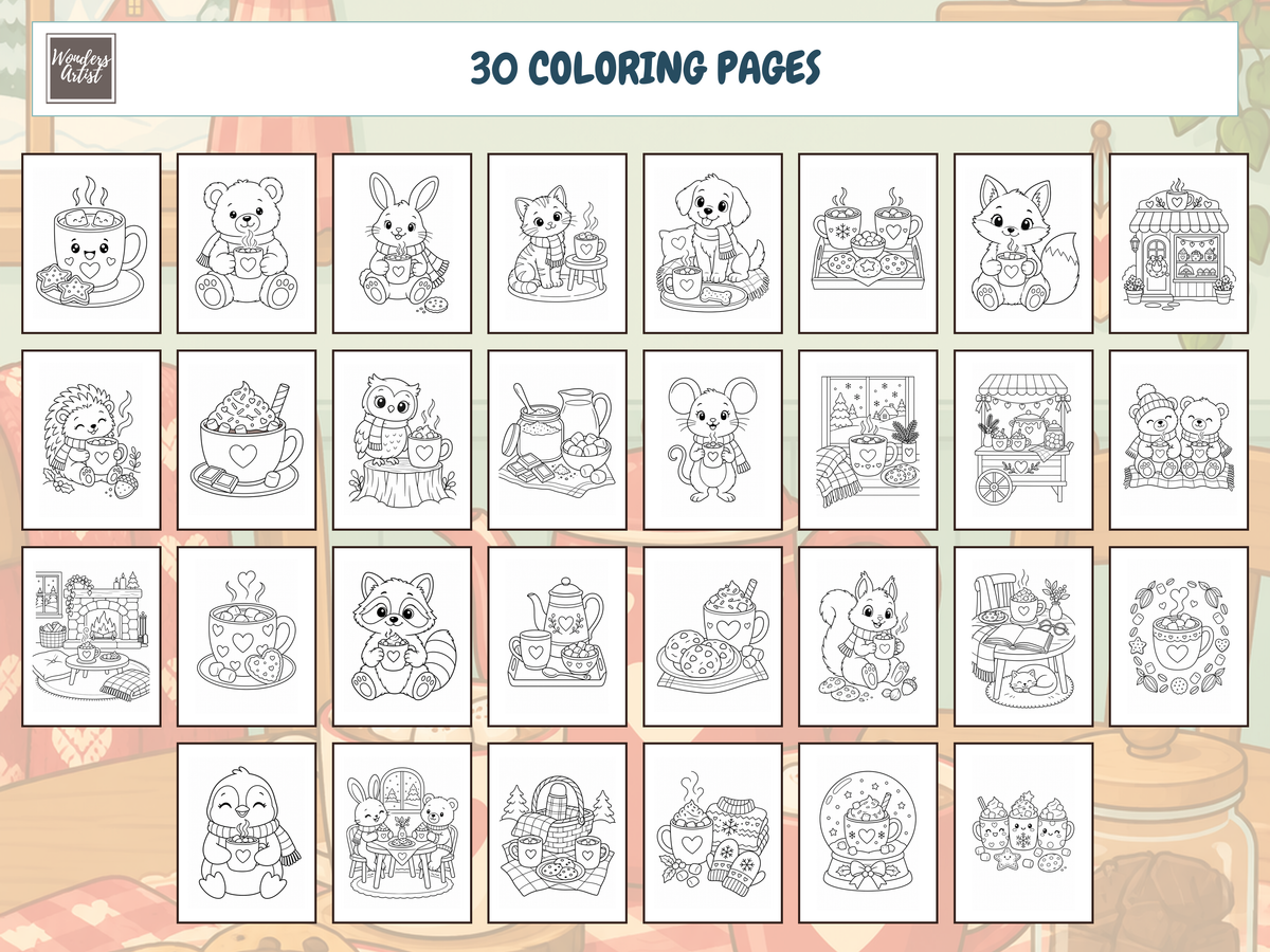 Hot Cocoa Coloring Book — ALL 30 COLORING PAGES