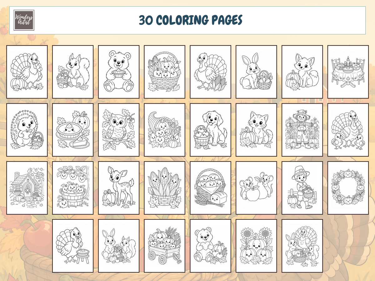 Thanksgiving Coloring Book — ALL 30 COLORING PAGES