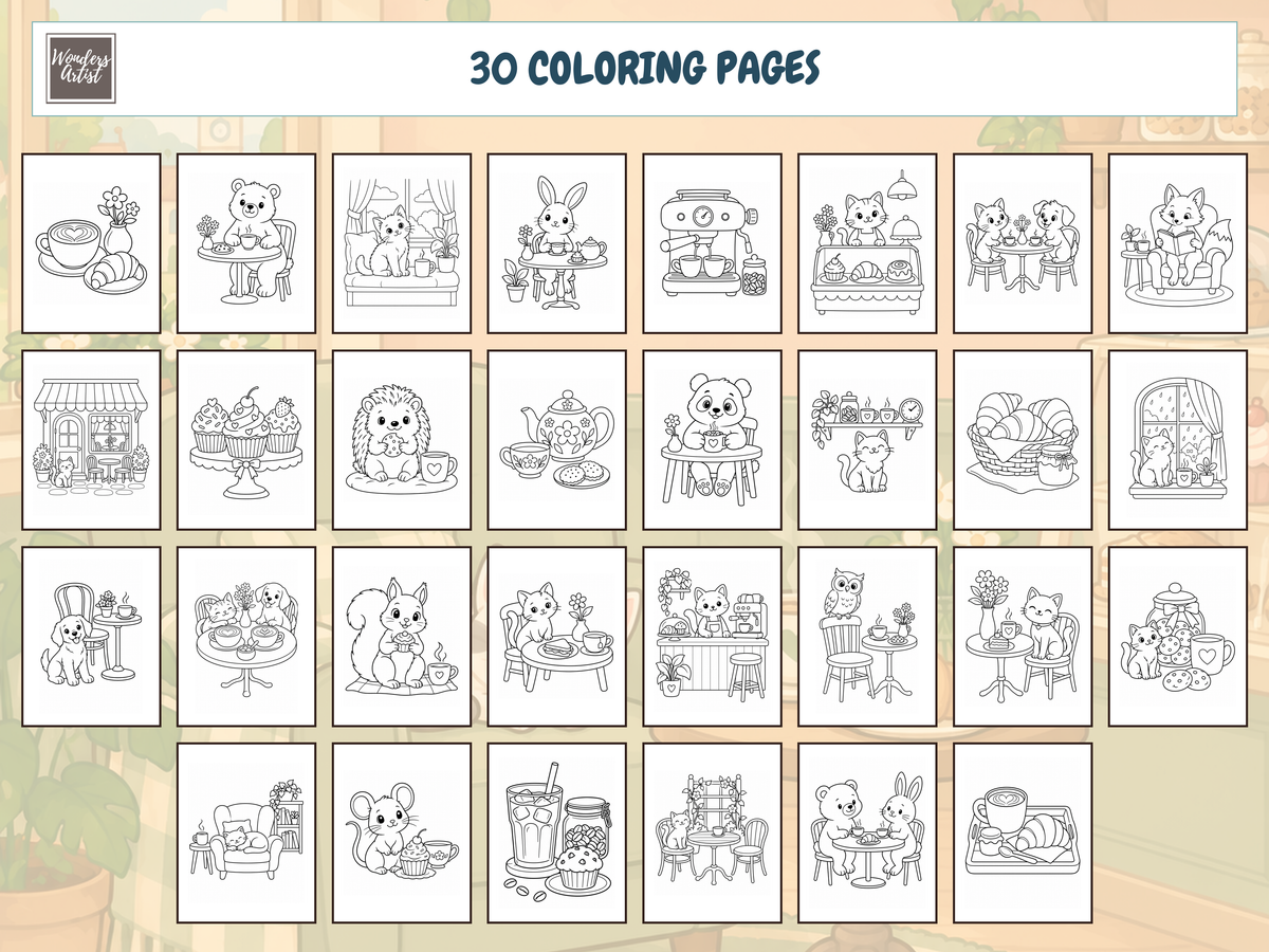 Cozy Cafe Coloring Book — ALL 30 COLORING PAGES
