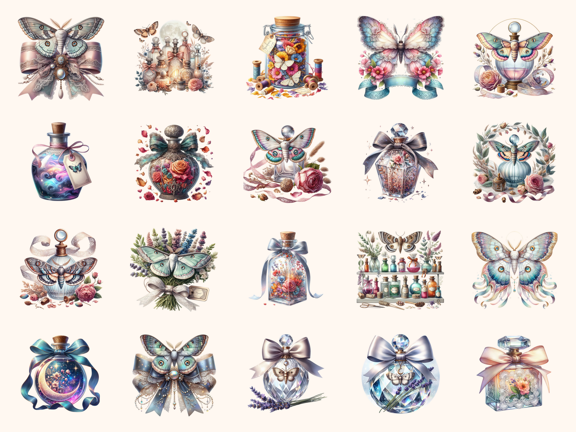 Moth & Ribbon Apothecary Clipart