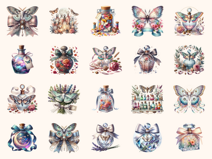 Moth & Ribbon Apothecary Clipart
