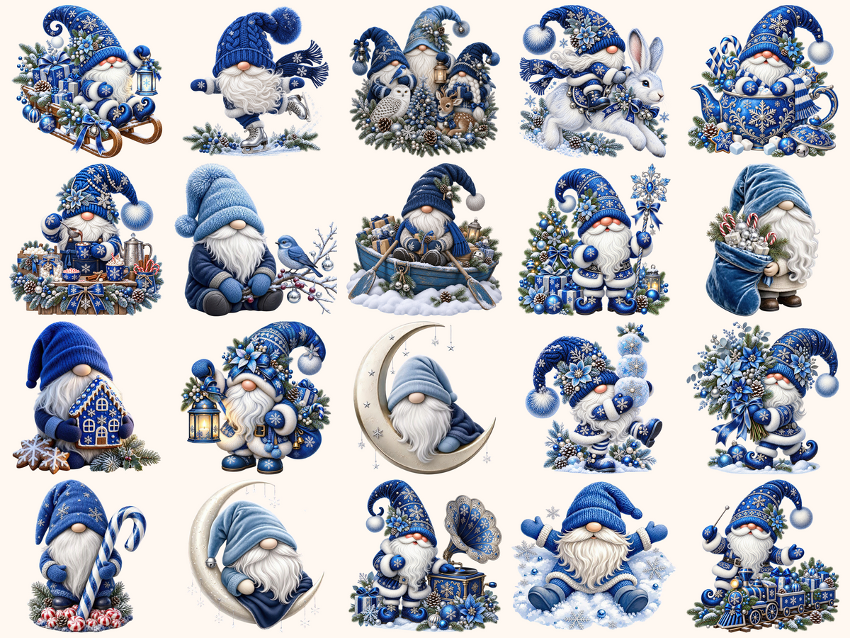 Blue Christmas Gnomes Clipart