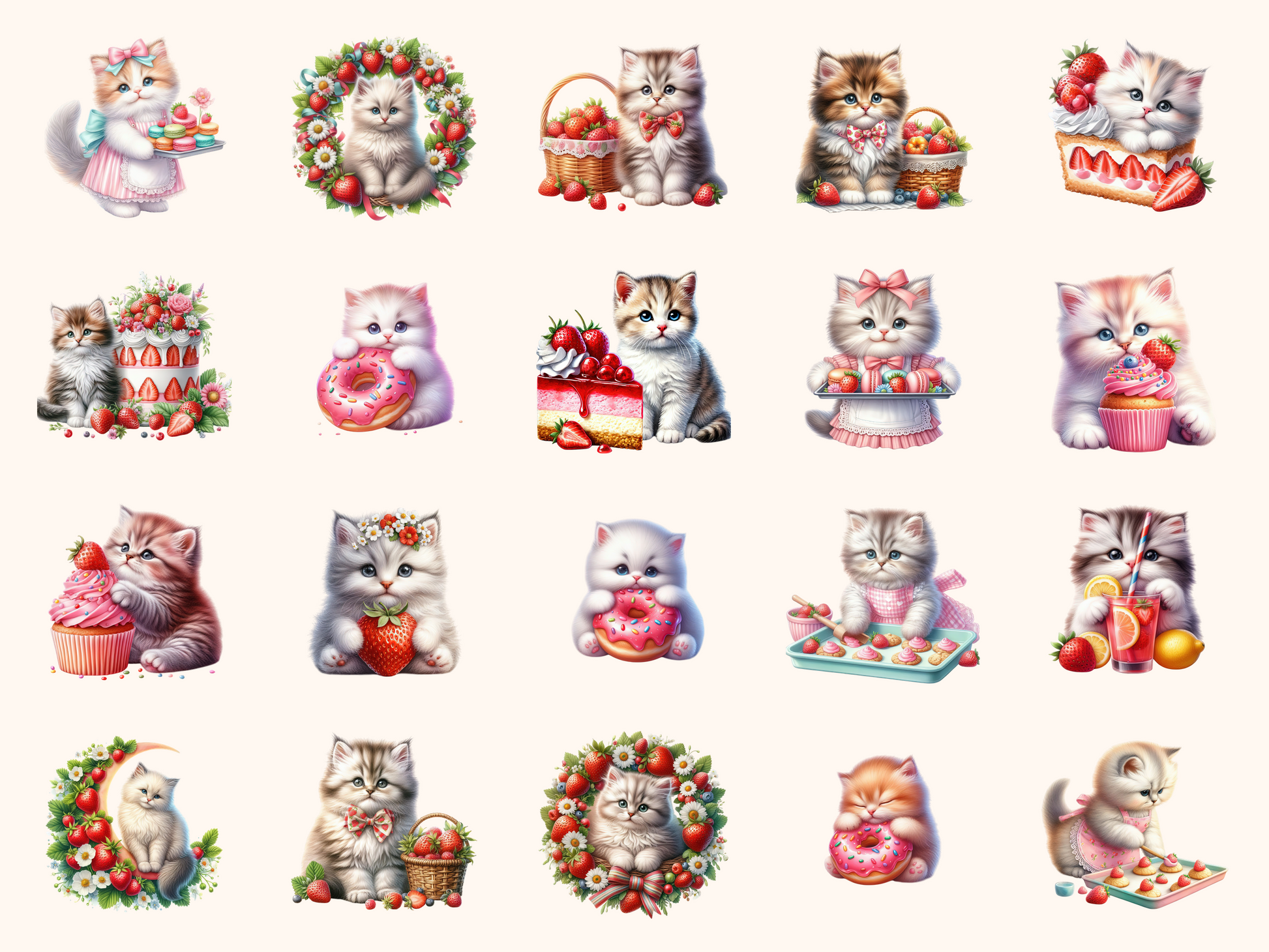 Strawberry Kittens Clipart