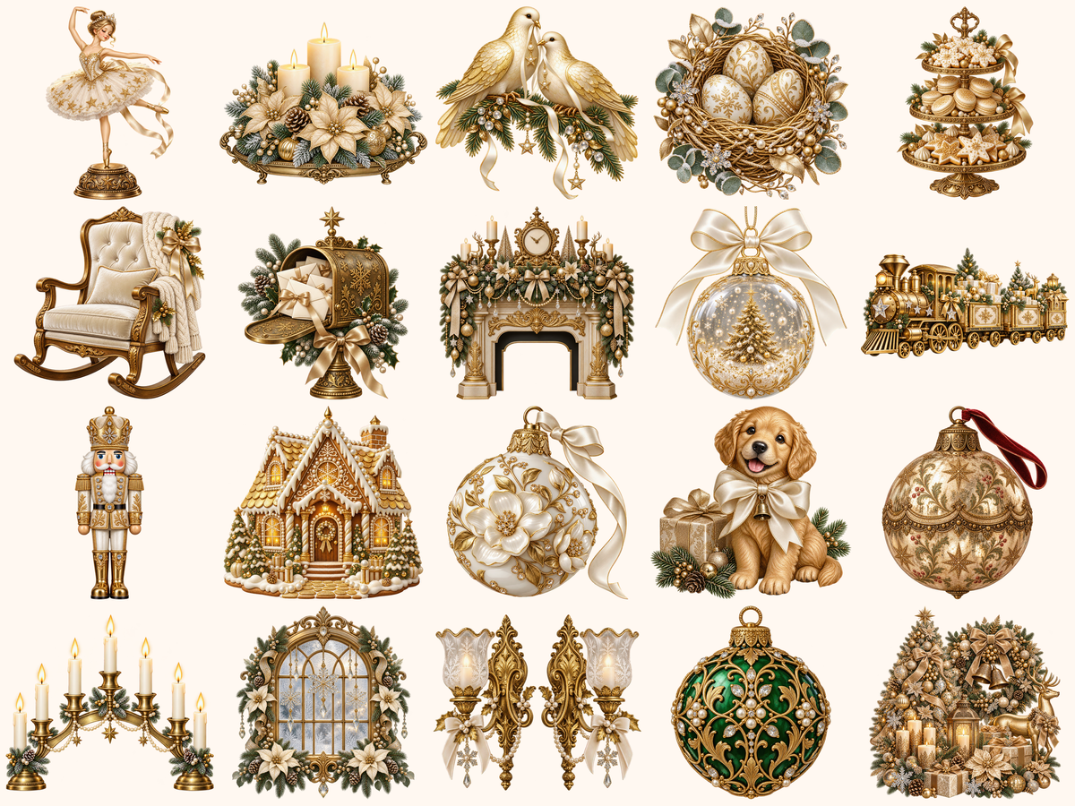 Golden Christmas Decor Clipart — listing preview 2