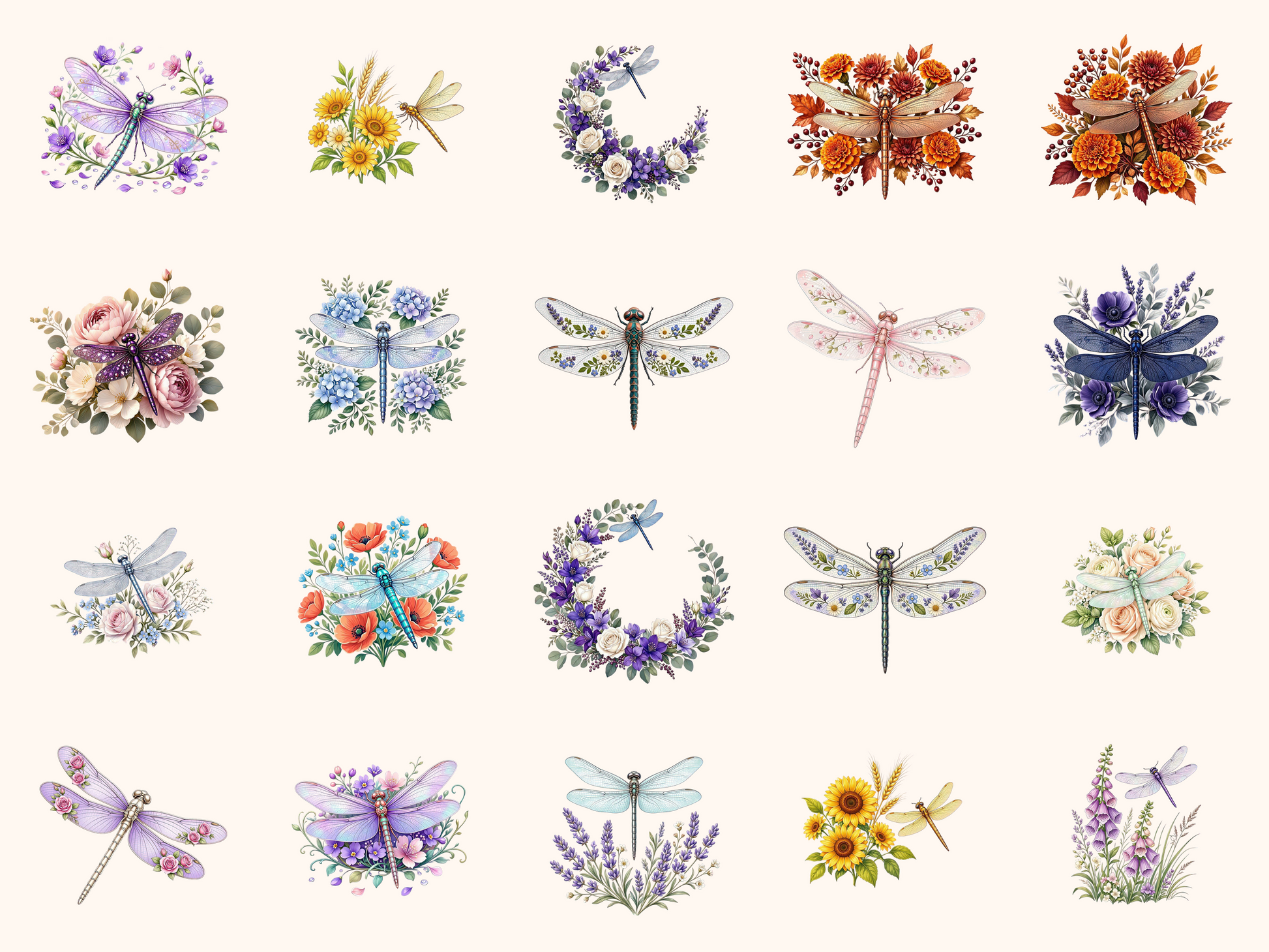 Floral Dragonflies Clipart