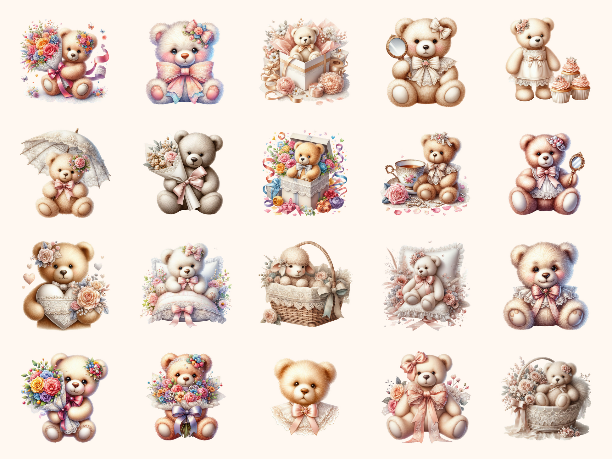 Lace Teddy Bears Clipart