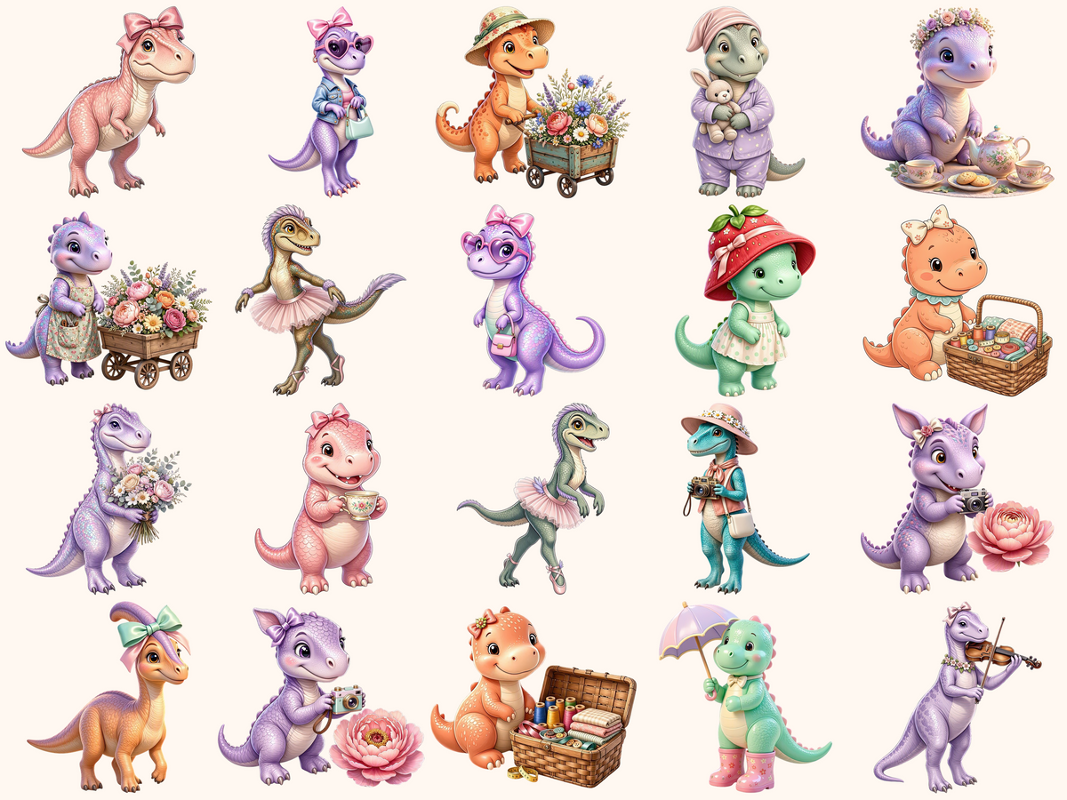 Girl Dinosaurs Clipart