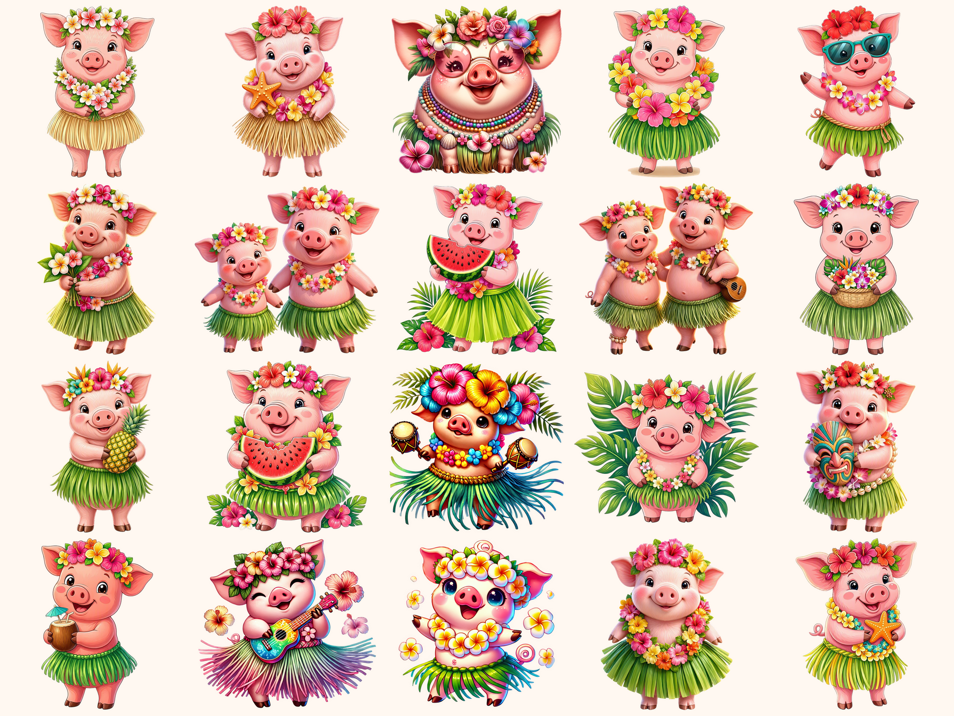 Hula Pigs Clipart