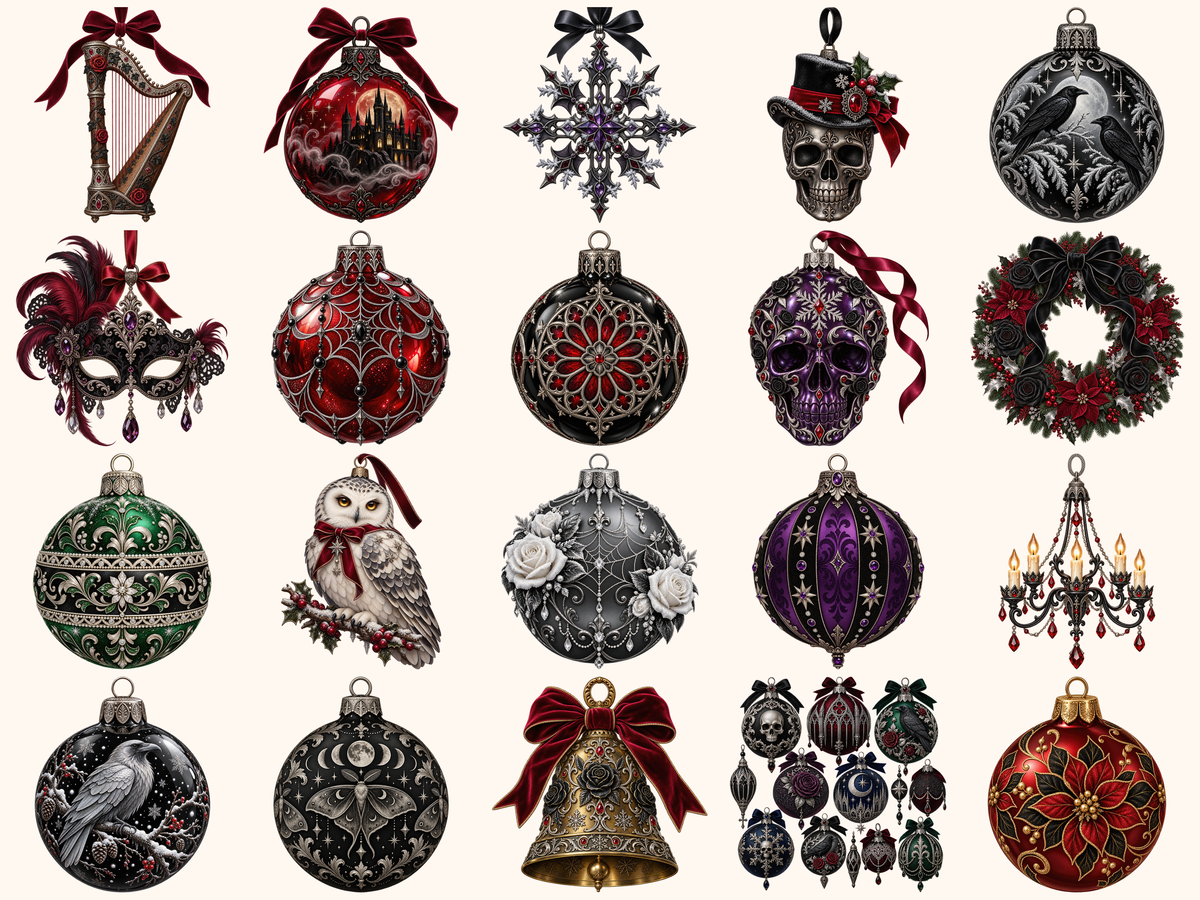 Gothic Christmas Ornaments Clipart — listing preview 2