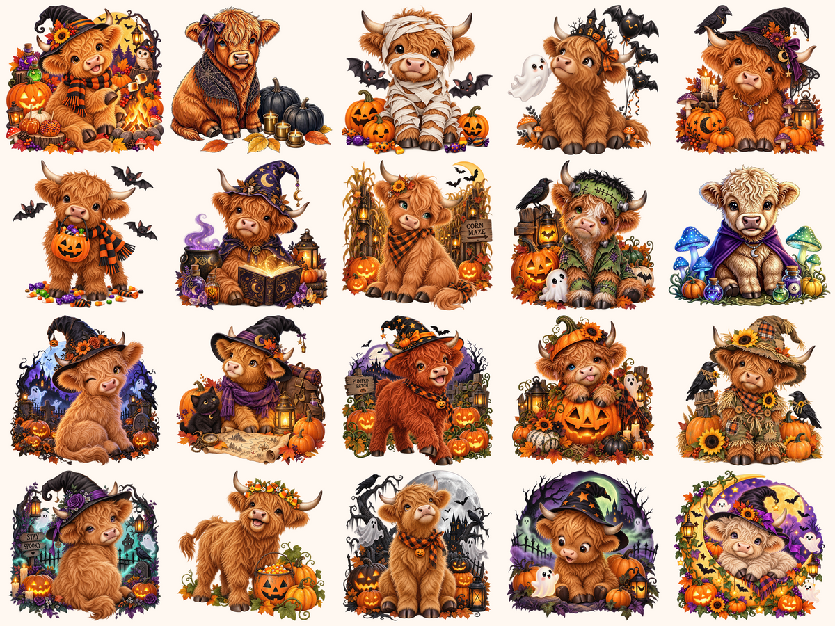 Halloween Highland Cows Clipart