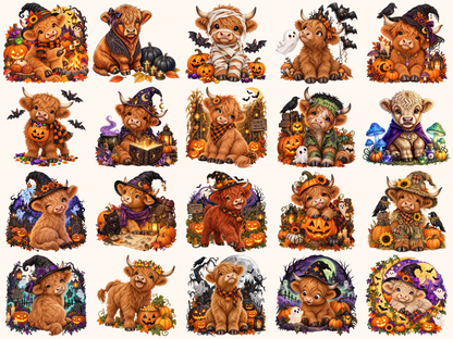 Halloween Highland Cows Clipart