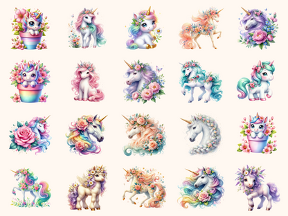 Floral Unicorns Clipart
