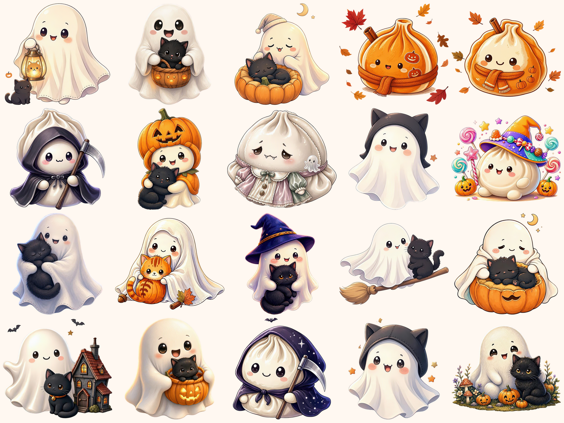 Ghosts With Cats Clipart
