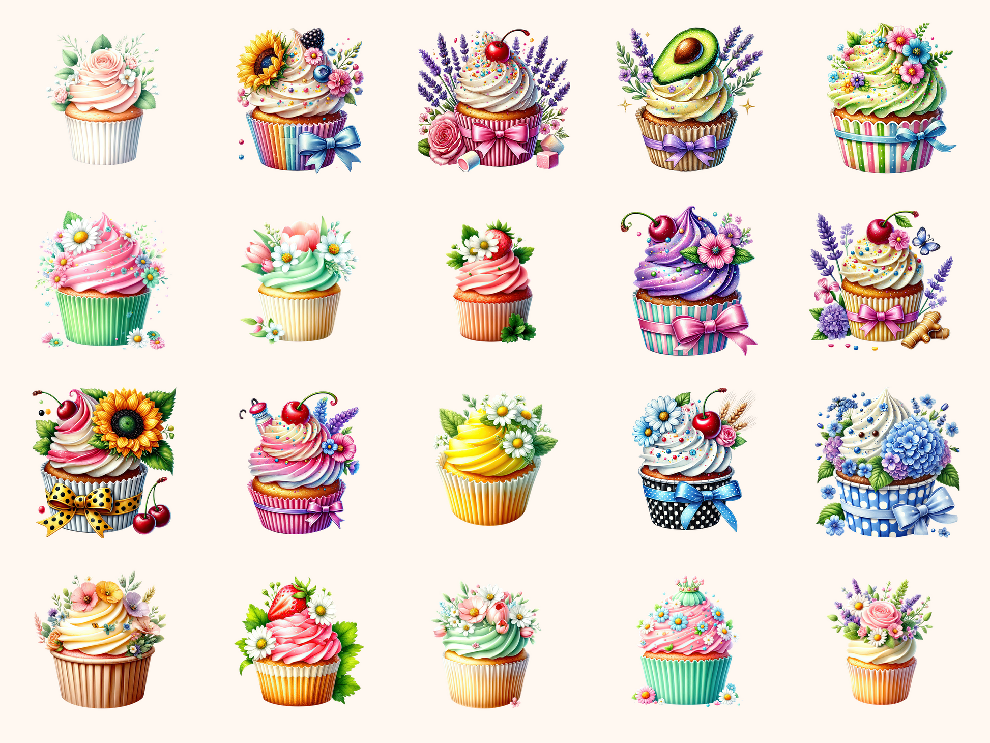 Floral Cupcakes Clipart
