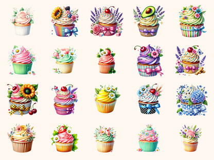 Floral Cupcakes Clipart