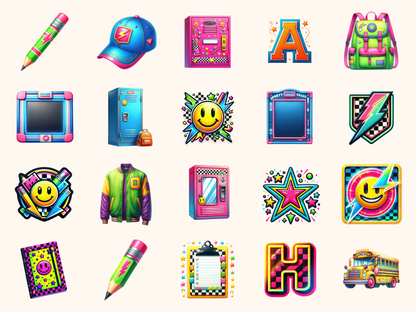 Retro Neon School Clipart