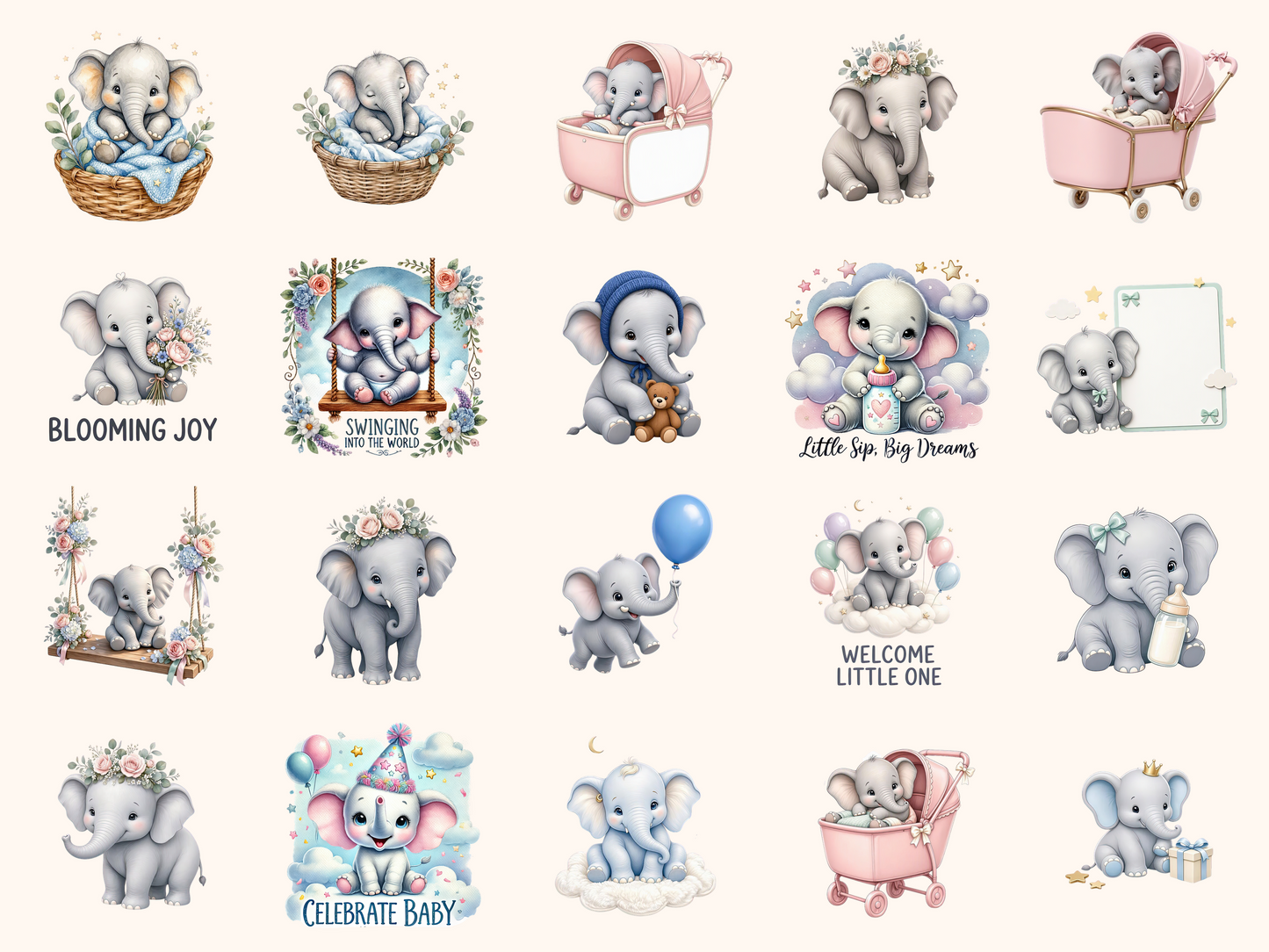 Baby Shower Elephants Clipart